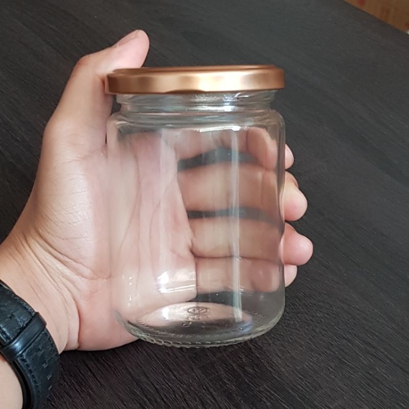 JKB350 jar kaca 350ml / toples kaca 350ml tutup gold / jar madu /selai / mason jar kaca