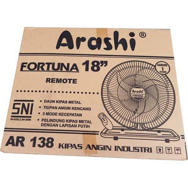 ARASHI Kipas Angin Besi 2 Fungsi Fortuna 18 Inch Remote - Garansi 1 Tahun