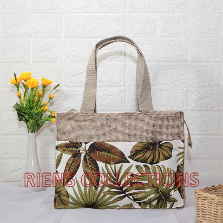 RIENS COLLECTIONS. TAS GONI WANITA KOMBINASI KANVAS MOTIF ADENIA COKLAT. Tas Kanvas Tas Jogja