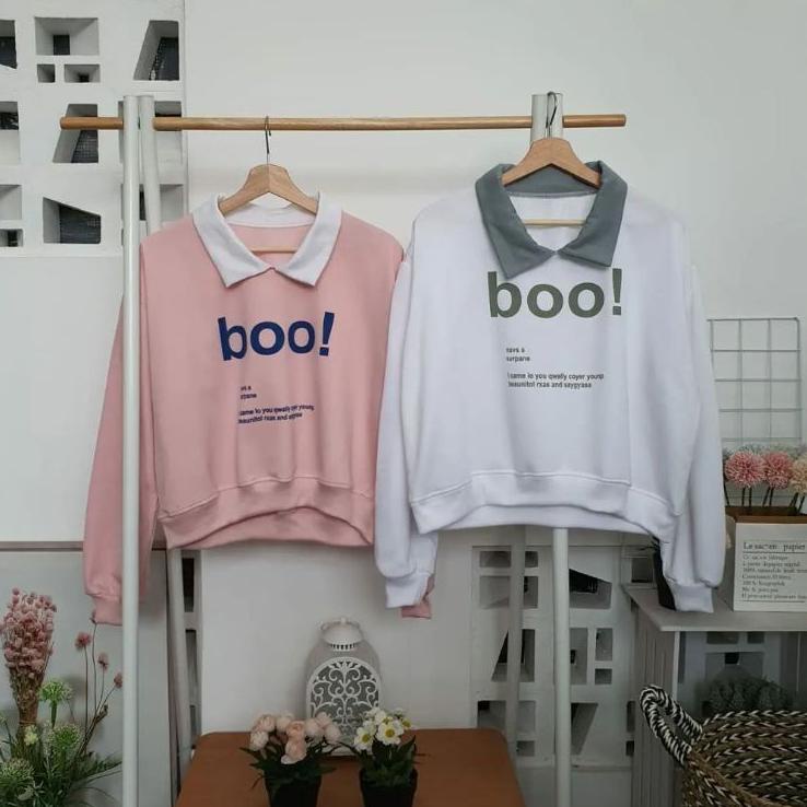 [PPT. 537895] SWEATER KERAH OVERSIZE CROP TOP WANITA BOO | CREWNECK CROP OVERSIZE WANITA KOREAN STYL