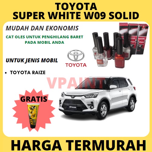 CAT PUTIH TOYOTA RAIZE WHITE W09,CAT OLES PENGILANG BARET..TERMURAH