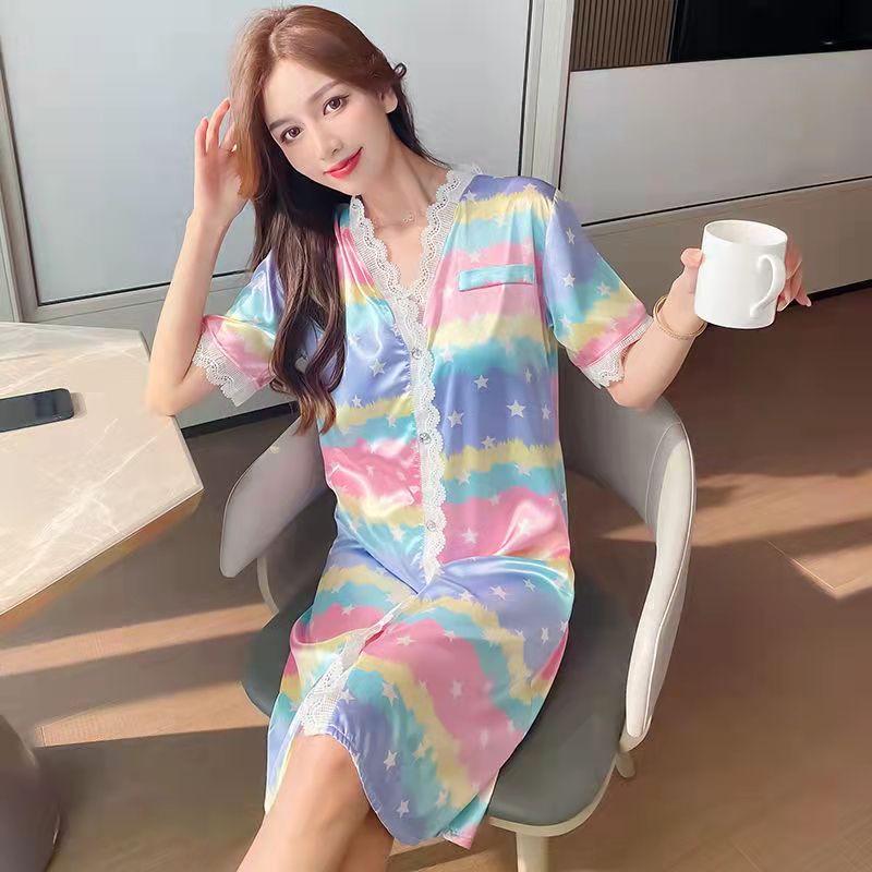 2022 baru baju tidur sutra es seksi tipis lengan pendek setengah panjang piyama  daster rayon/home dress rayon