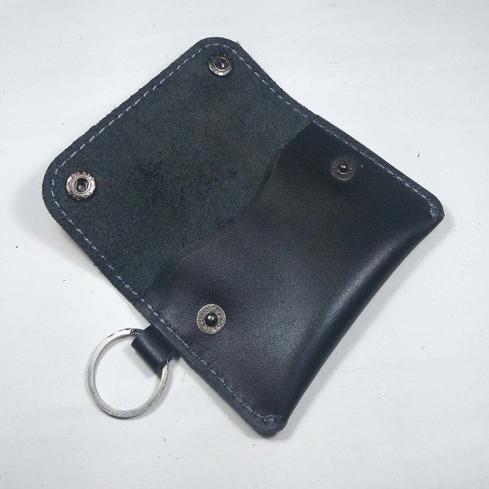 dompet stnk model kancing kulit asli warna hitam