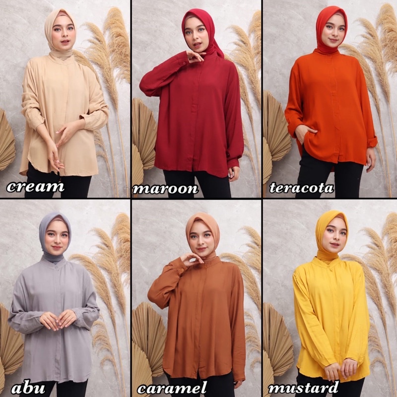 MAUDY SHIRT KEMEJA RAYON POLOS BASIC KANCING DEPAN OVERSIZED KERJA BUSUI MURAH GROSIR MODELLANO