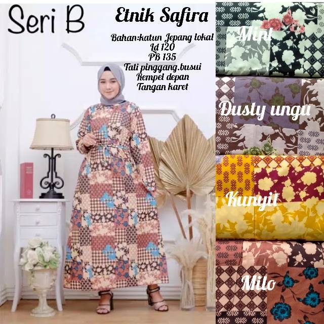 Promo (BBGAMIS-01) Gamis Katun Jumbo Motif Etnik, Aplikasi Busui Lengan