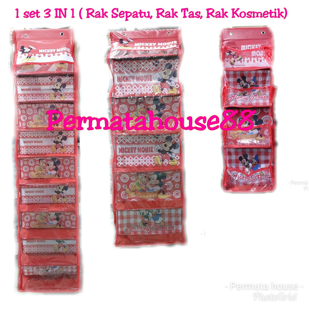 1 set Rak Gantung  1 Paket Rak Gantung 3 in 1 (Rak Tas + Rak Sepatu + Rak Kosmetik)