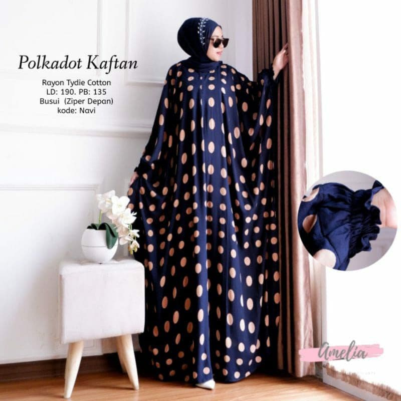 Kaftan Polkadot - Kaftan Wanita Jumbo Katun Rayon Batik Premium Busui Daster Gamis Batik Bigsize  Fashion Muslim Kekinian LD 190 cm