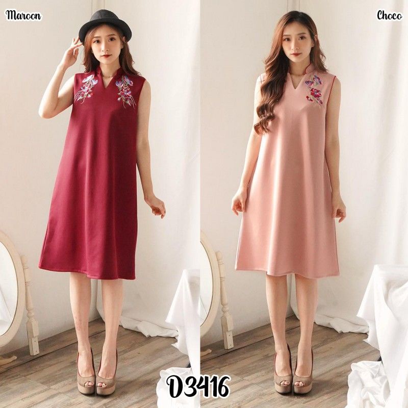 D3416 Dress bordir wanita bahan wedges scuba