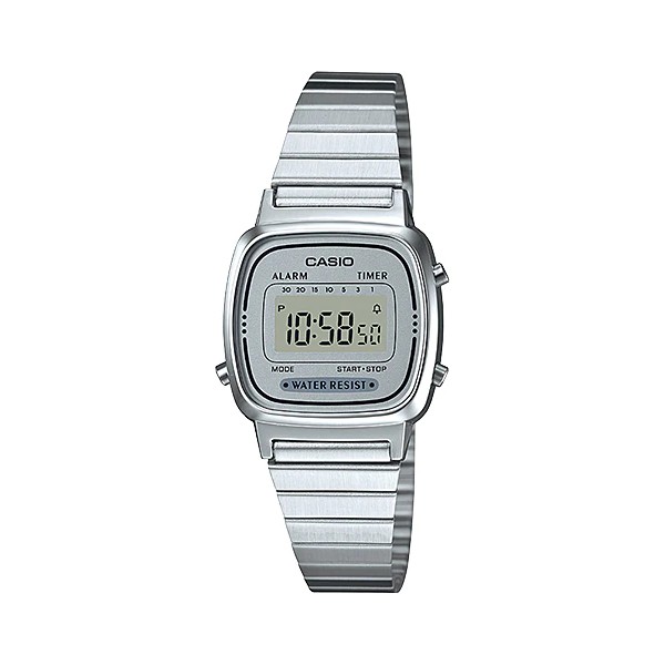 Casio Original LA670WA-7D / LA-670WA-7D Jam Tangan Wanita Digital Stainless Steel Rantai Silver