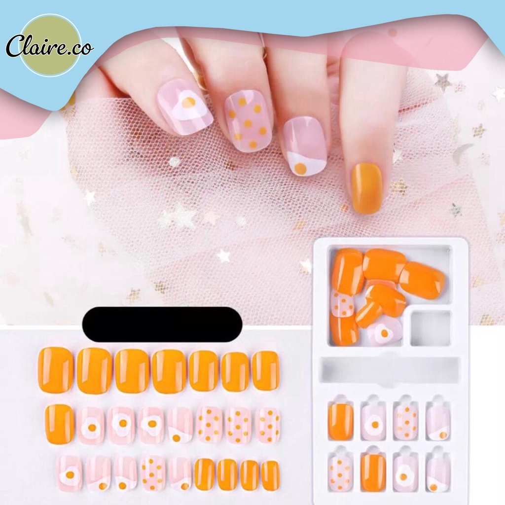 24pcs/Set Kuku Palsu Dengan Lem / Kuku Kukuan Motif Kece / Fake nail art