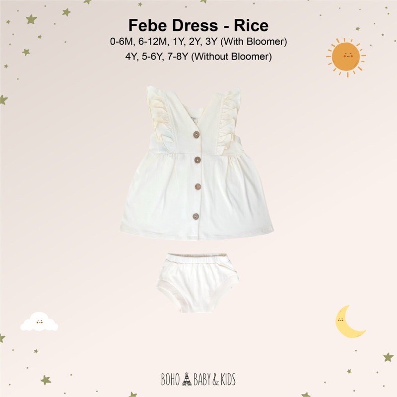 LITTLEMYTRI BOHOBABY BOHOPANNA FEBE DRESS 3 DRESS BAYI PERMPUAN DRESS ANAK PEREMPUAN DRES ANAK BAYI-Rice