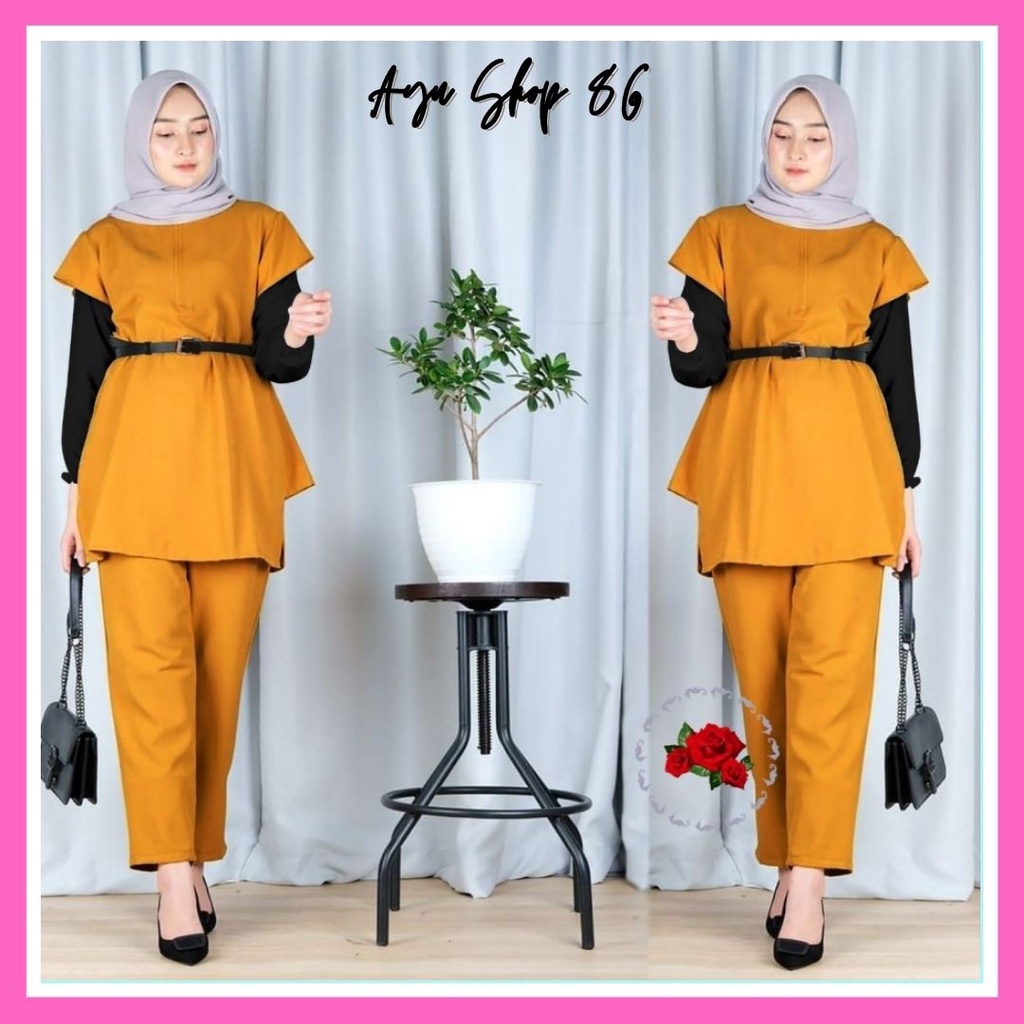 Setelan Celana 3in1 Zavia / Baju Stelan Celana Panjang Wanita Muslim Dewasa Remaja Modern Murah Tren