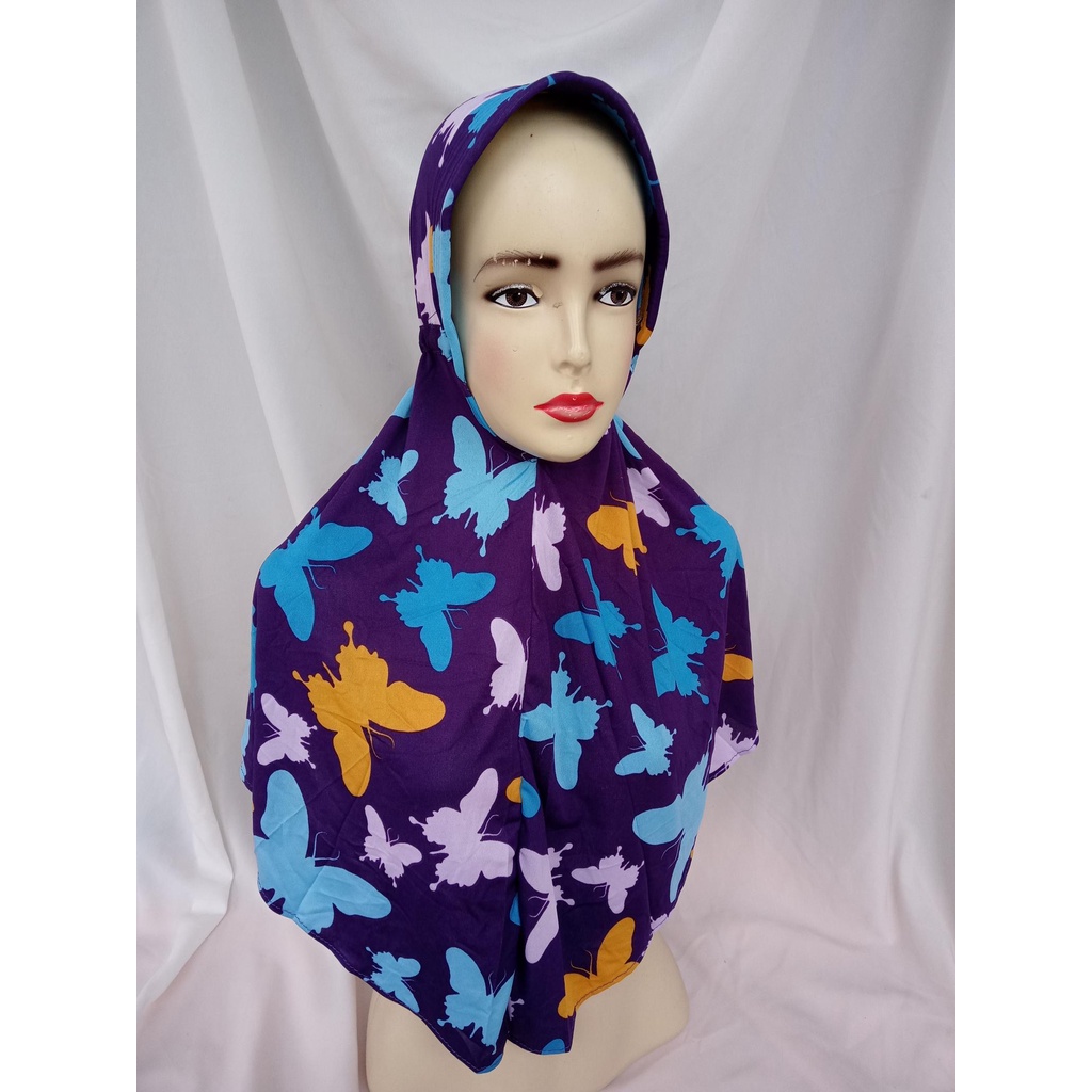 Kerudung bergo hijab jilbab instan pet serut jokowi motif kupu-kupu