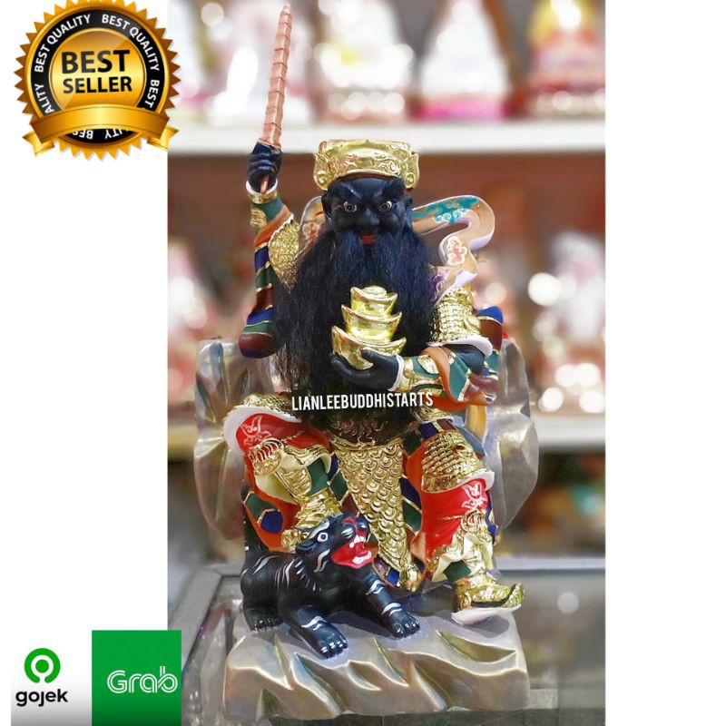 patung dewa rejeki dan sejahtera Zhao Gong Ming Hantatkong uk 12 inch kayu