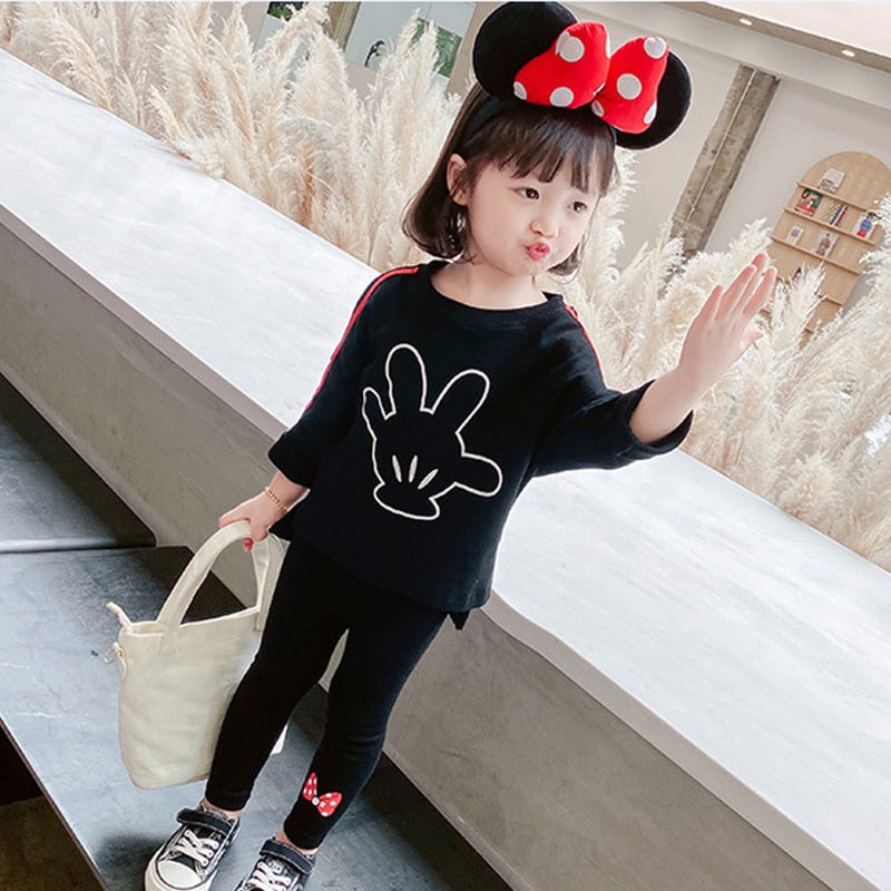 Promo !! Setelan anak cewek lucu / setelan gloves mickey pita ukuran 1-4tahun / Oneset anak trendy