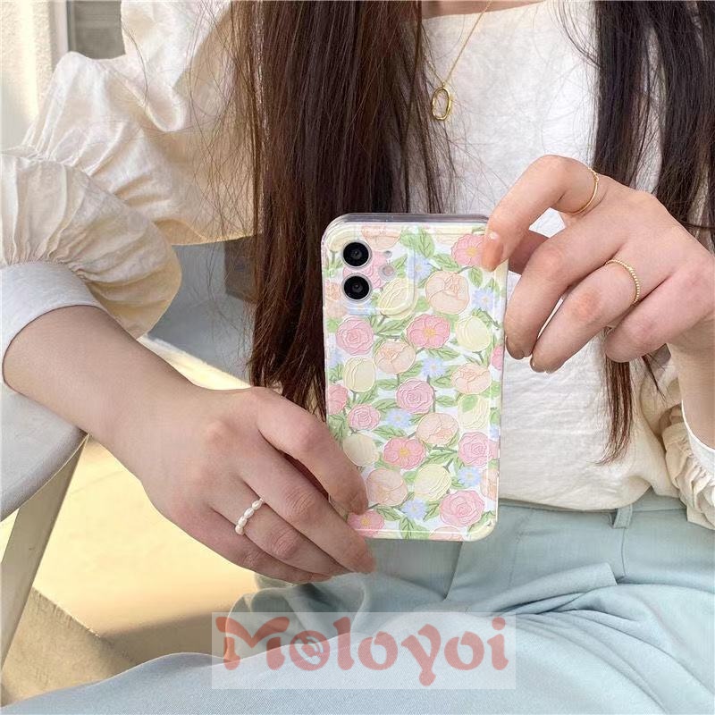 Colorful Flowers Casing iPhone 11 12 Pro Max X XR XS Max 7 8 6 6s Plus Transparent Soft TPU Silicone Back Cover Case