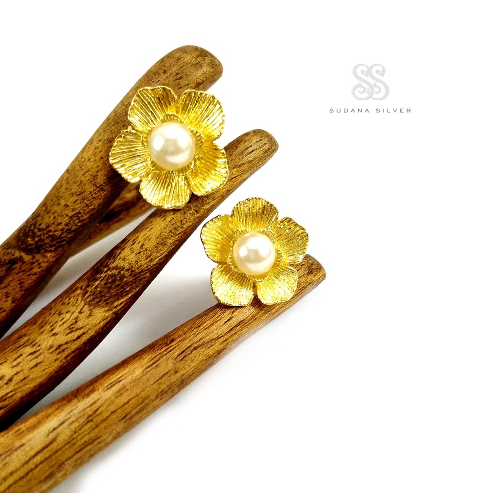 Giwang Subeng Mutiara Teratai Gold Plated Alpaka Bali