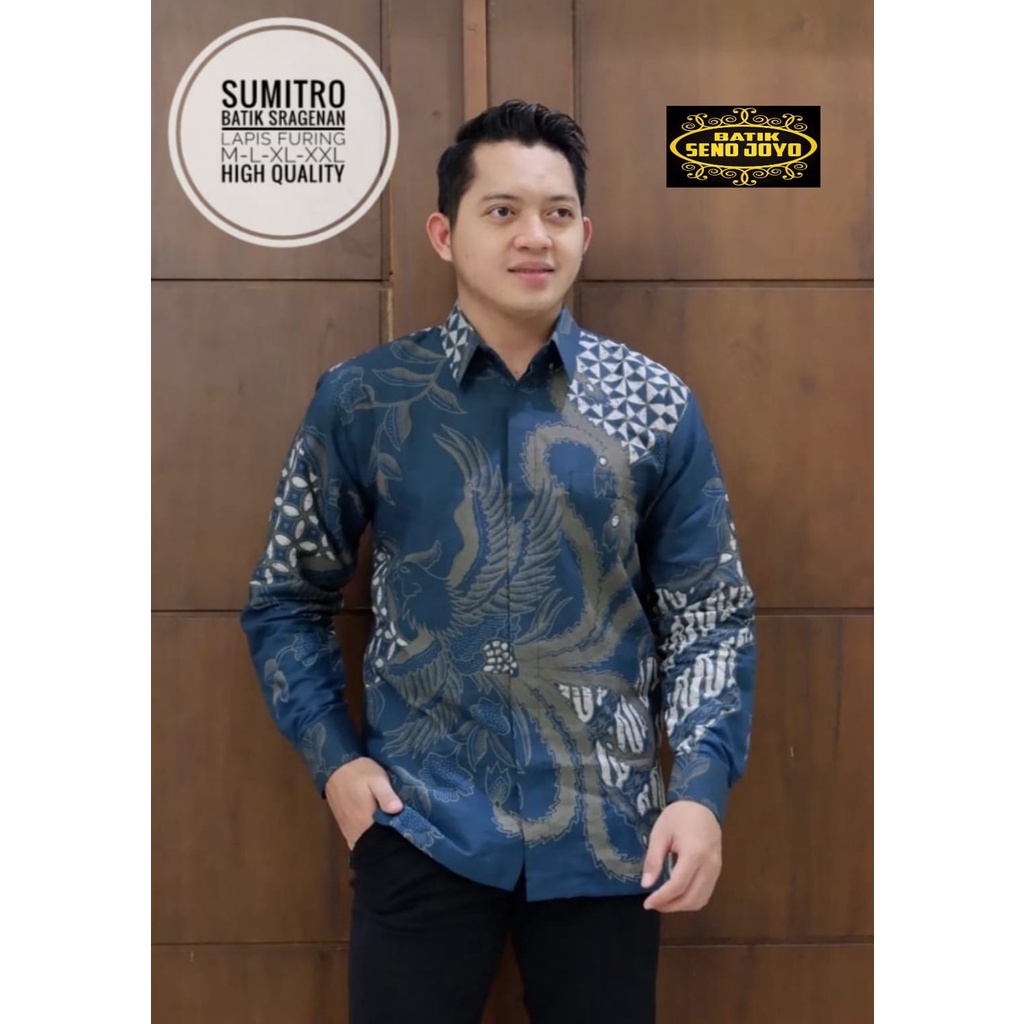 kemeja batik pria navy lengan panjang panjang modern kemeja batik premium terbaru 2022 SENO