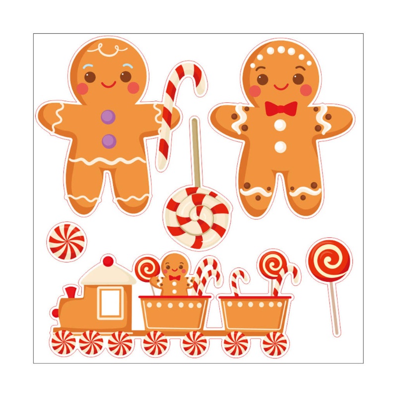 Stiker Dinding Jendela Desain Gingerbread Man Santa Gnome Dapat Dilepas Untuk Kamar Anak