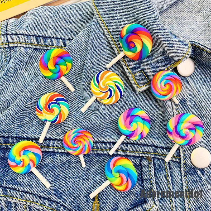 (Adornmentno1) Pin / Bros Bentuk Lollipop Pelangi Warna-Warni Handmade Diy Untuk Wanita