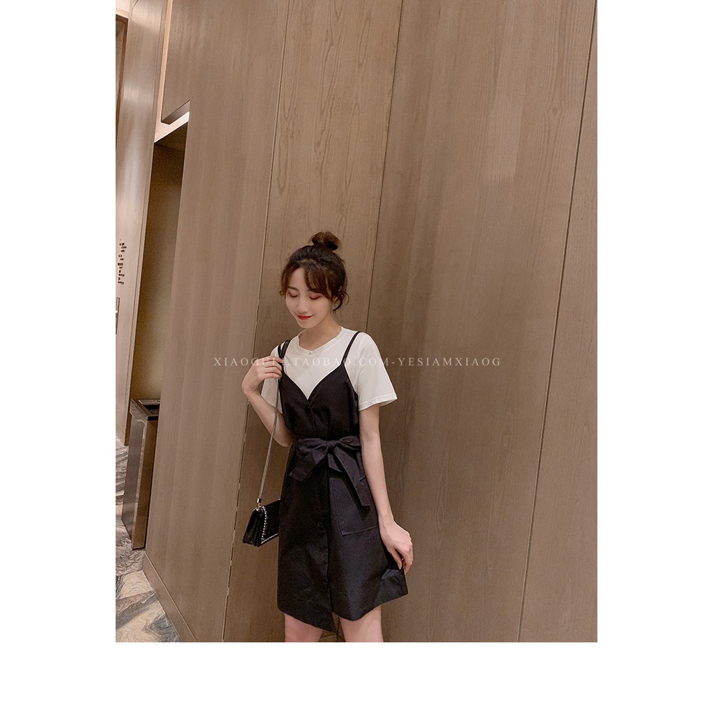 KDR-55 dress wanita casual fake two pcs hitam hijau import korea