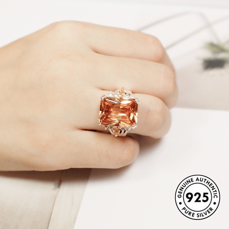 Cincin Sterling Silver 925 Dengan Permata Kotak Warna-Warni Mewah Untuk Wanita