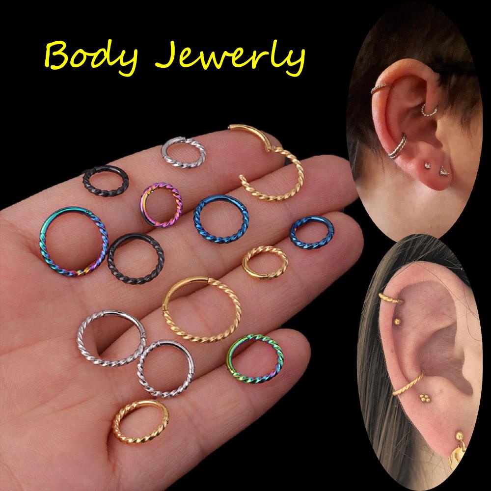 Rebuy Cincin Tindik Hidung Tubuh Tindik Mode Daith Twist Nasal Septum Stainless Steel Bulat Stud Earrings