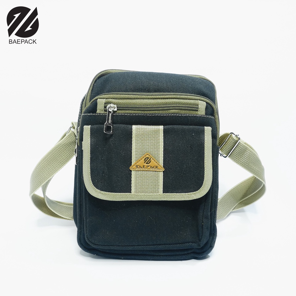 Baepack Tas Selempang Kanvas Pria Alfie Hijau Army Original  / Tas Bahu Cowok Dewasa / Tas Selempang Produsen Bandung / COD