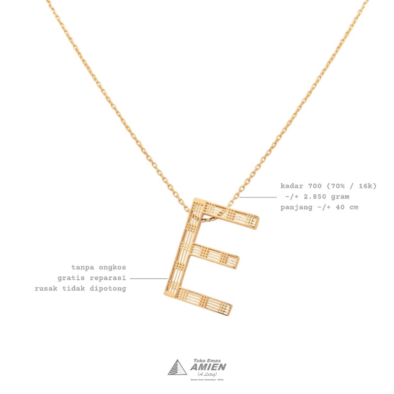 Toko Emas Amien Kalung Emas UBS Kadar 700 (70% / 16K) 2.850 Gram - Alpha Bold Huruf Letter E