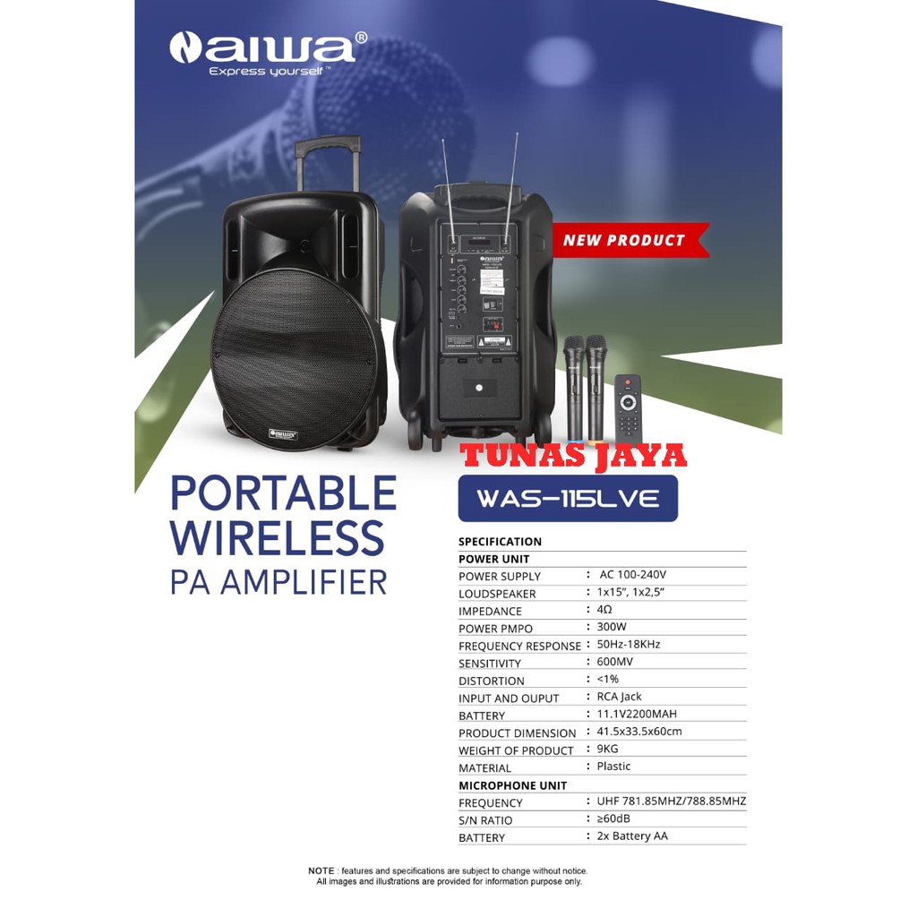 Speaker Portable AIWA 115 LVE / Aiwa 115LVE Mic Wirelles-Bluetooth