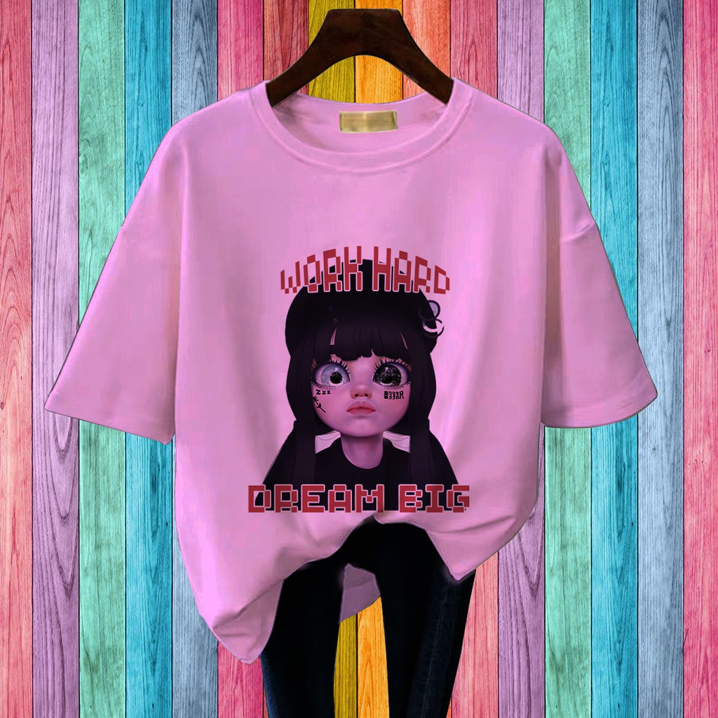 CALVIERO SHOP - BAJU KAOS WANITA ATASAN KAOS PRINT WORK HARD T SHIRT DEWASA