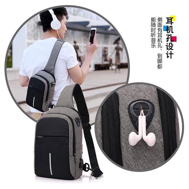 Tas Selempang Pria Waterproof / Tas Pria Anti Air Dengan Port USB / Tas Selempang Pria Anti Maling / Waist Bag