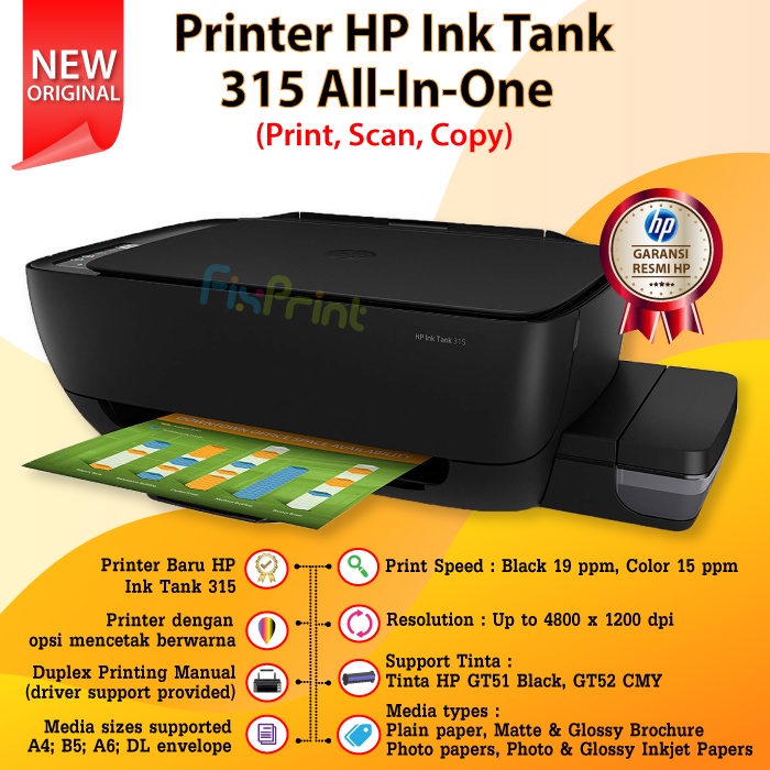 Printer HP 315 Ink Tank All in One Inktank infus Print Scan Copy 315