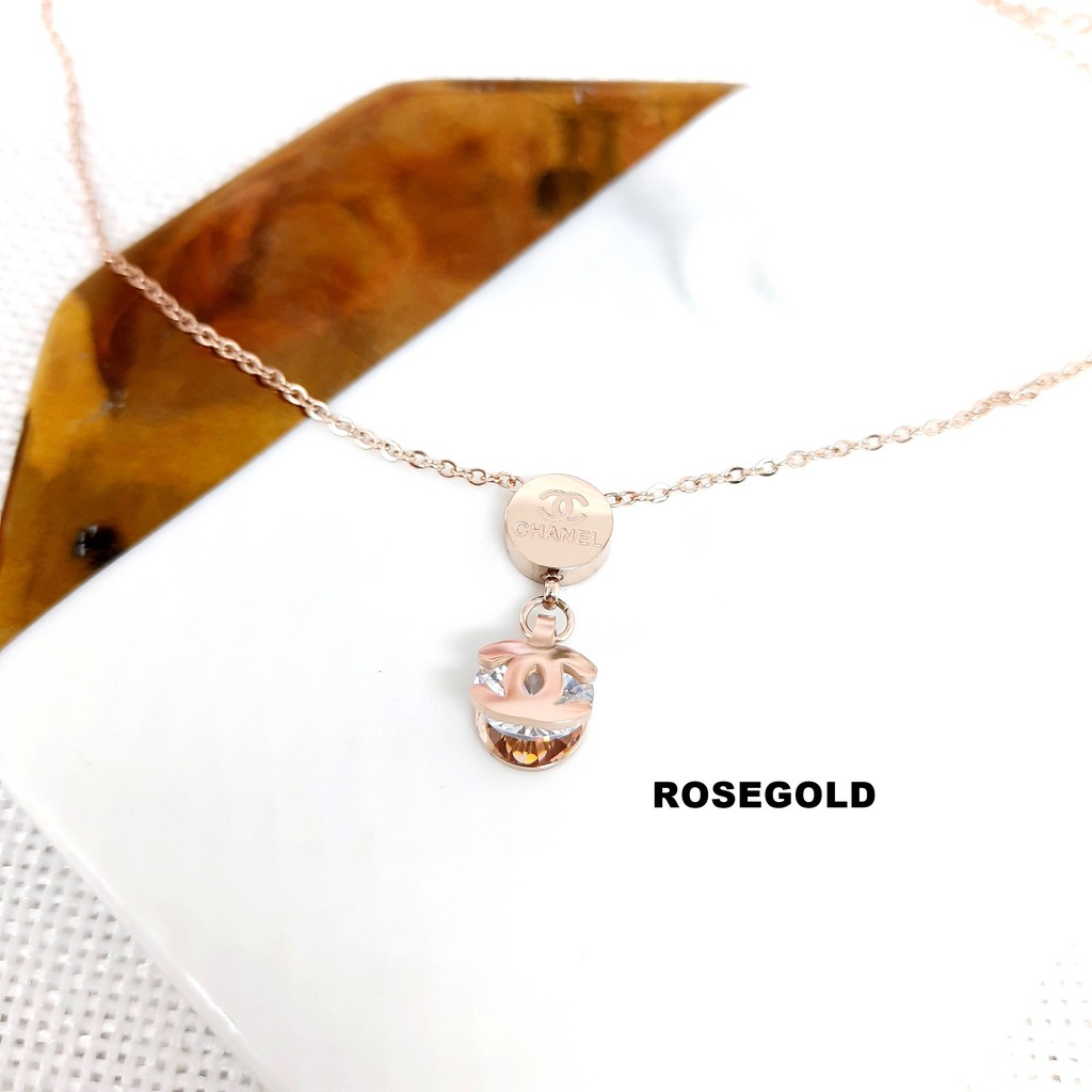 Kalung Titanium Korea Rose Gold Solitaire Simple - BN341