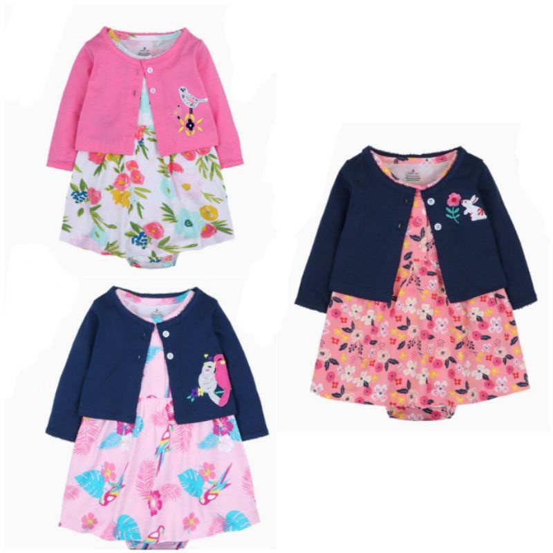 Dress Bayi Anak Perempuan 2 in 1 Bayi Cardigan Lucu Impor Newborn Bogor import cewek cewe kado hadiah lahiran baru lahir