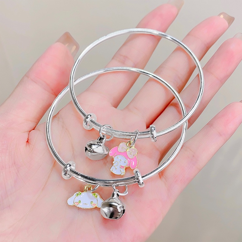 Gelang Tangan Silver Elastis Adjustable Motif Kartun Lucu Untuk Wanita