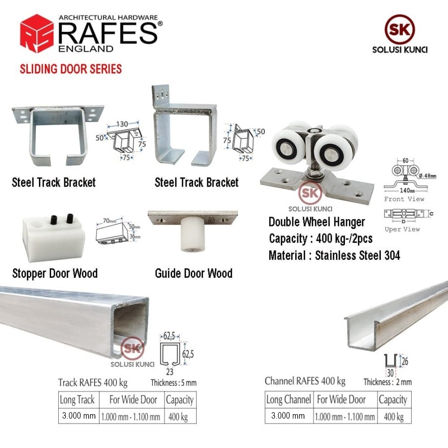 Rel Pintu Sliding Stainless Steel SUS 304 panjang 3 Meter RAFES England