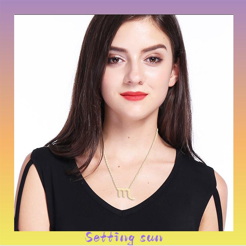 12 Zodiac Sign Constellation Pendant Kalung Untuk Wanita Pria Kalung Perhiasan Fashion Hadiah Ulang Tahun Pabrik Grosir TN