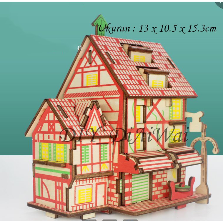 Puzzle 3D DIY bahan kayu Coffee house Prancis puzzle edukasi anak kado,pajangan dekorasi rumah