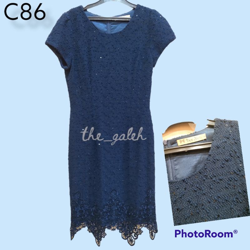 C86 Baju Dress Lengan Pendek Navy mix Brokat Dress Pesta Baju Kerja Murah