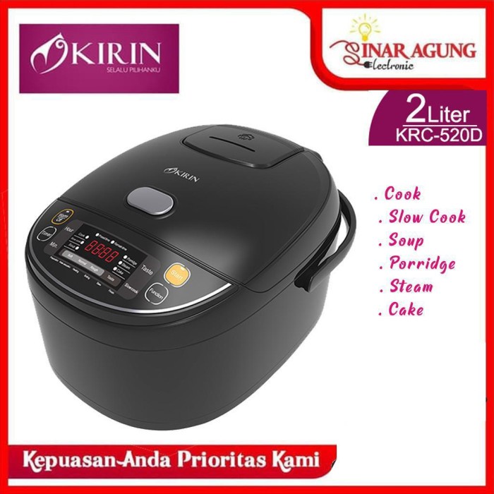 KIRIN RICE COOKER 2.0 LITER | DIGITAL KRC-520D KRC 520D - HITAM Magic Com Hemat Listrik Jumbo Kecil 