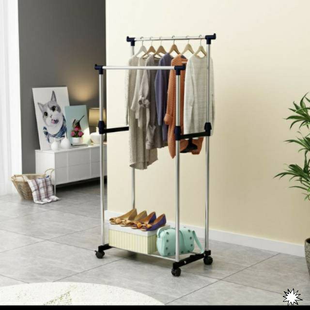 Gantungan Baju Stand Hanger Double Pole Gantung Rak Baju 2 Sisi CH97