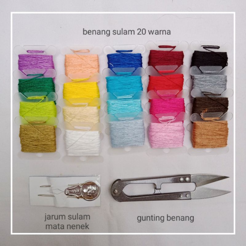 Embroidery Kit Benang Sulam 20 Warna tergulung bobbin Alat Sulam Lengkap