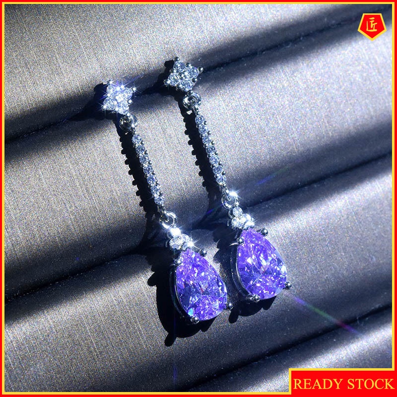 Fashion Inlaid Amethyst Water Drop Pear-Shaped Earrings