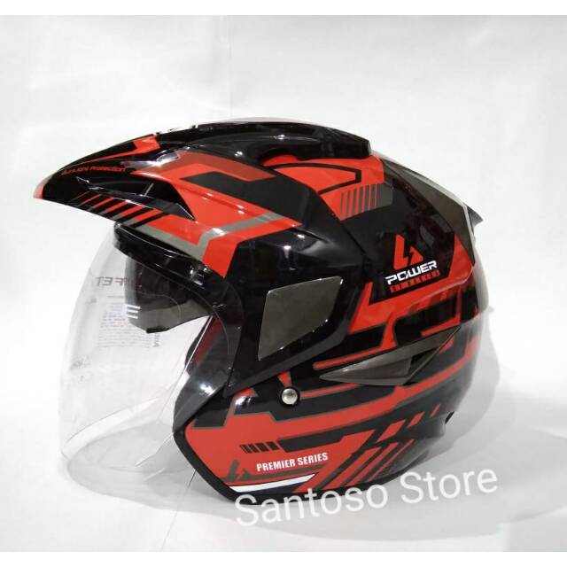Helm Halfface SNI Asca Power Black Red Double Visor