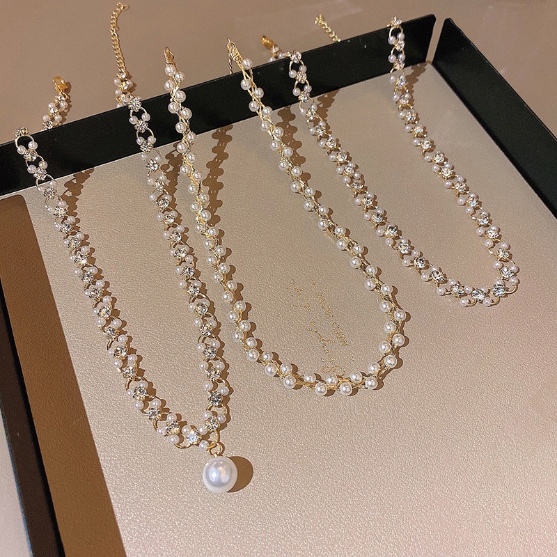Kalung Choker Hias Mutiara Bahan Zirkon Untuk Wanita