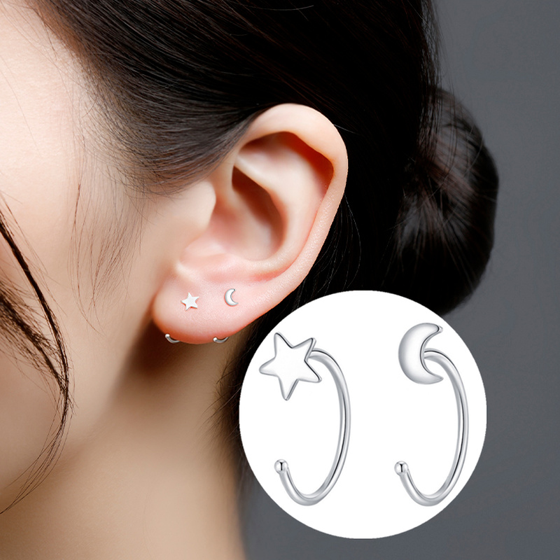 Magic789 Lovely Girls Heart Butterfly Moon Star Clip Earrings for Women Korean Fashion Jewelry