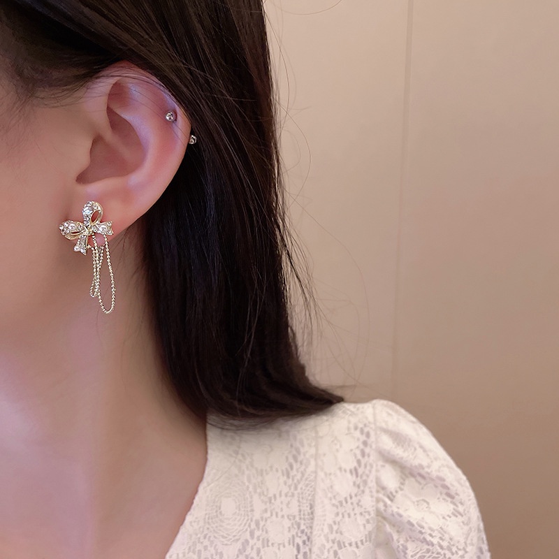 Anting Tusuk Gantung Bahan Sterling silver 925 Desain Pitamutiara Gaya Mewah Berkilau Untuk Wanita