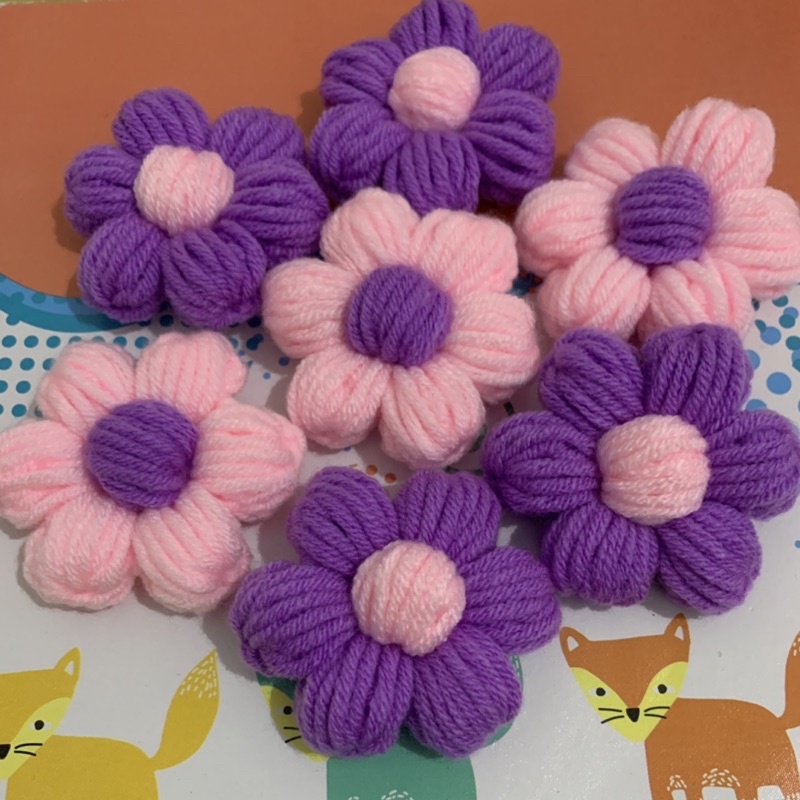 Bunga rajut puff 6cm warna bisa request