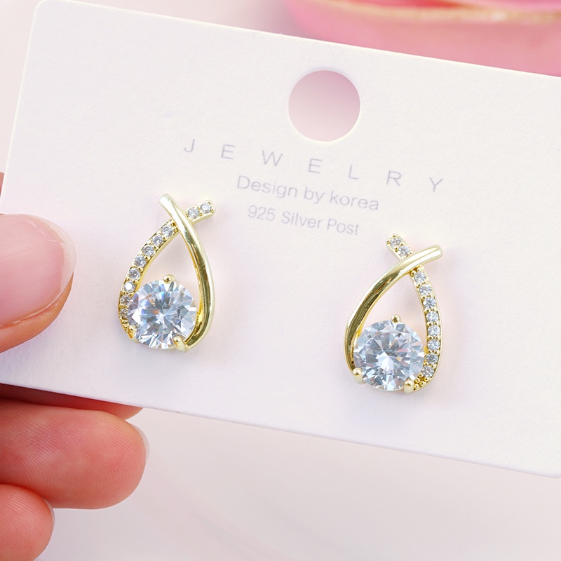 Anting Stud Desain Mermaid Lapis Emas Asli Kadar 375 Hias Berlian Mikro Gaya Bangkok
